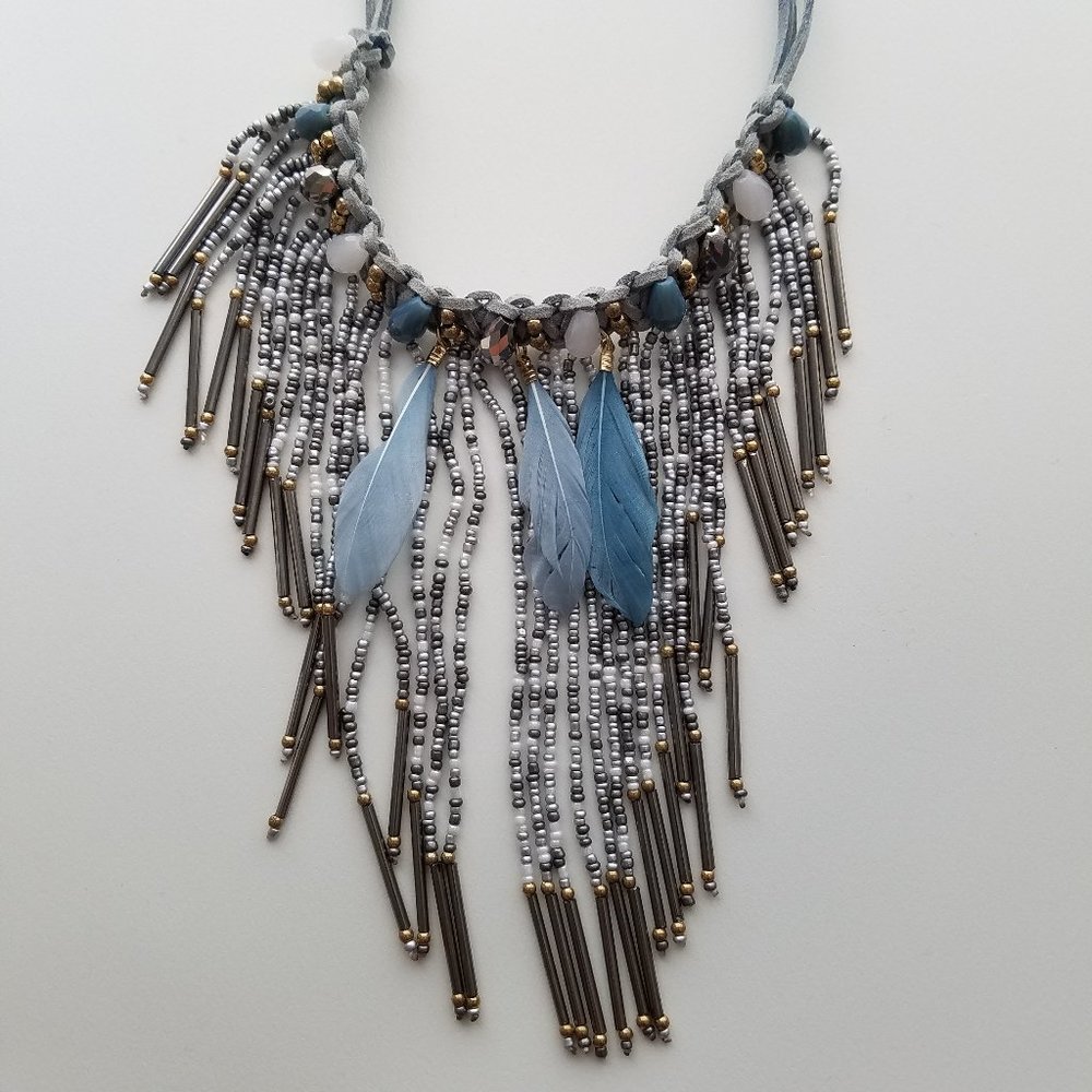NWT Beautiful Blue Boho Fringe Necklace